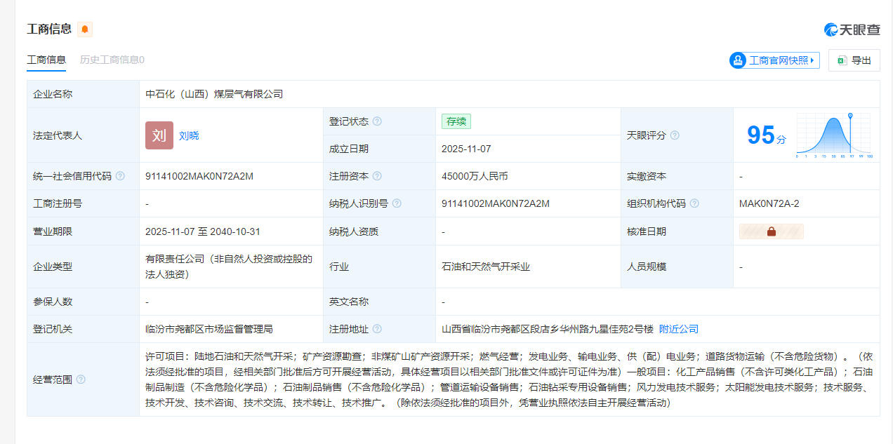 中石化在山西成立煤层气公司